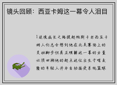 镜头回顾：西亚卡姆这一幕令人泪目