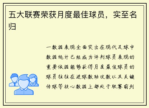 五大联赛荣获月度最佳球员，实至名归